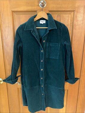 FRNCH Teal Green Corduroy Button-Up Dress XS